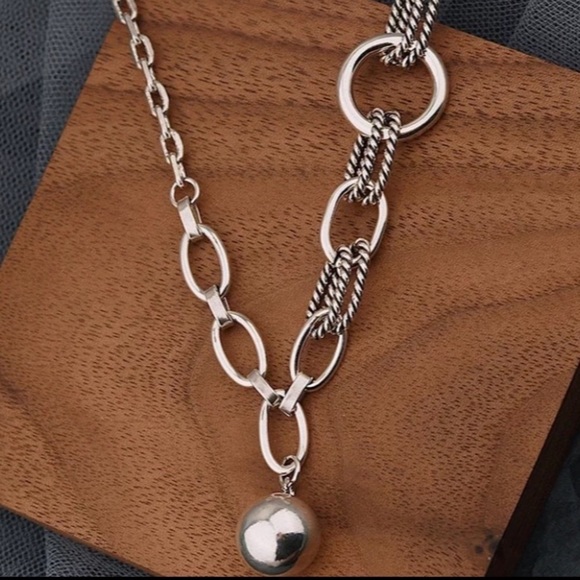 Ball Drop Sterling Silver Chain Link Necklace - Picture 5 of 5